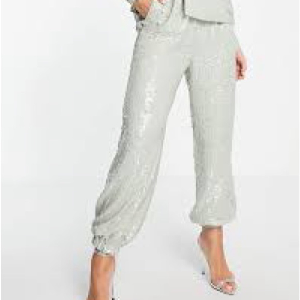 ASOS Shimmering Silver Sequin Cropped Pants
